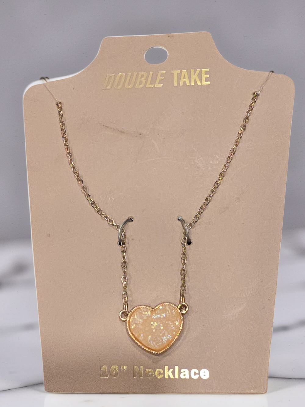 Double Take Heart Pendant Necklace Peach Glitter NWT